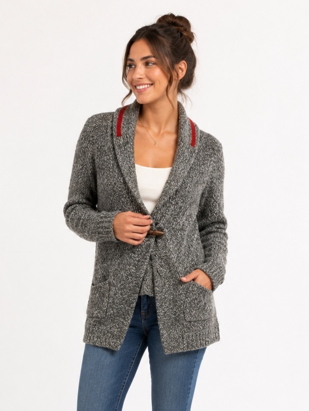 Rusticcore Roots Cabin Wool Sweater Gray Shawl Toggle Cardigan Jacket XS